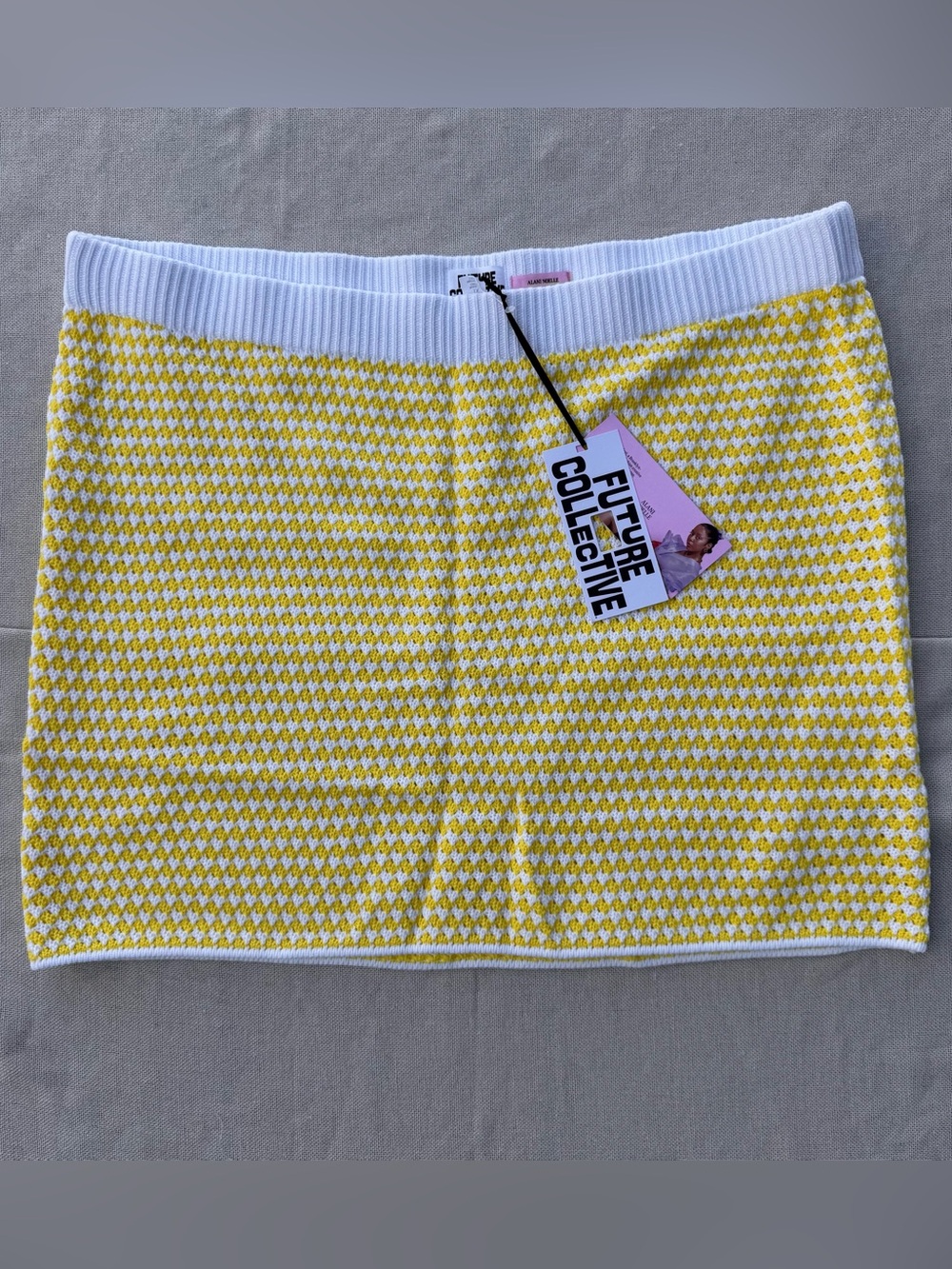 NWT Future Collective Alani Noelle Yellow White Crochet 1X Cotton Mini Skirt